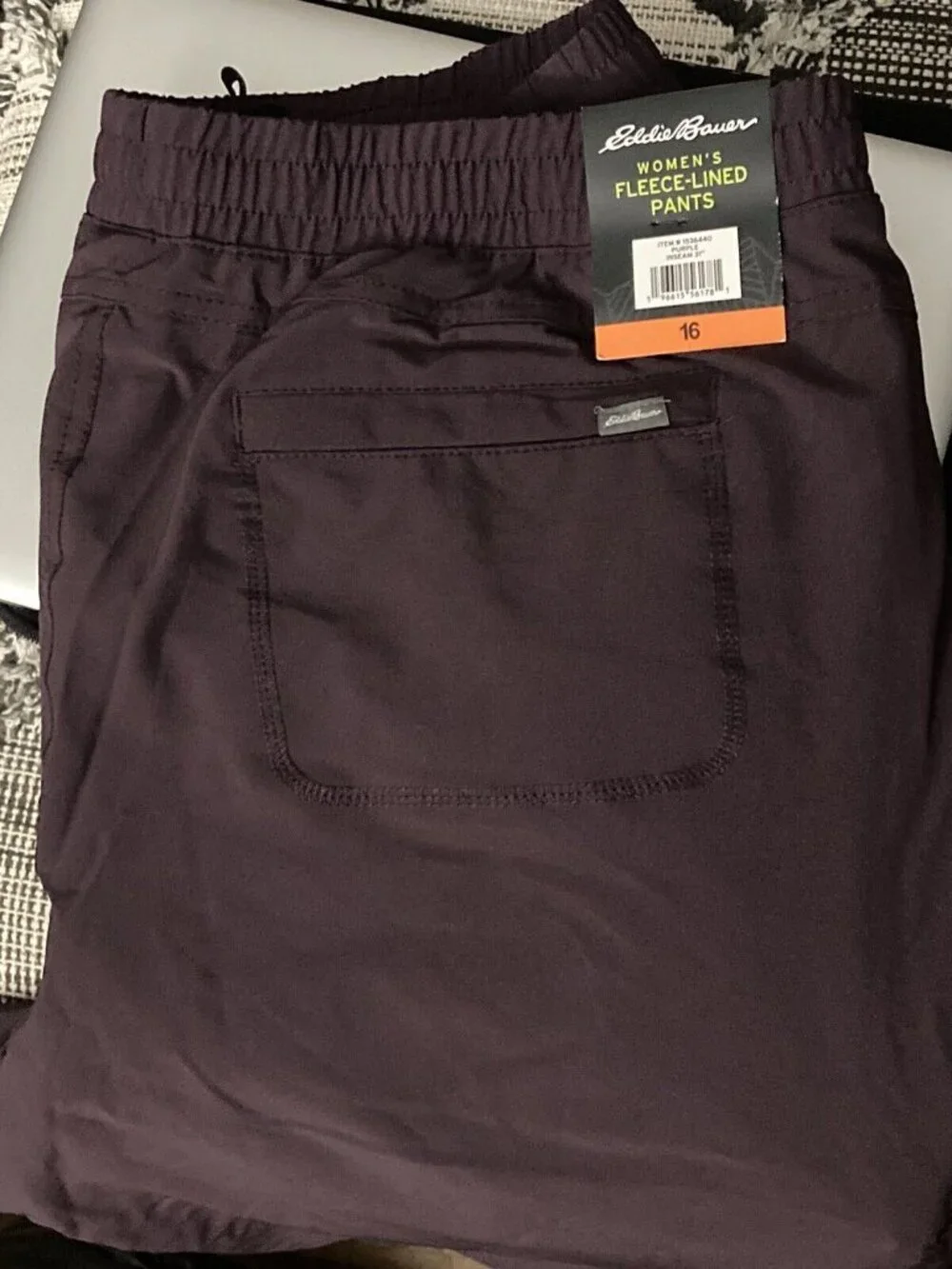 Eddie Bauer Fleece Lined Pants Women's Size 16 Purple Drawstring W Pockets